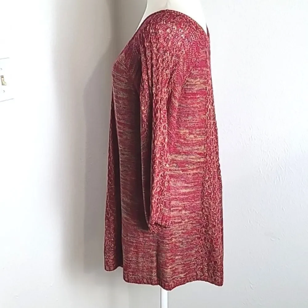 Faded Glory Pullover Sweater Red & Gold Tweed, Loose Knit Accents, Sz XL 16-18 - Picture 5 of 8